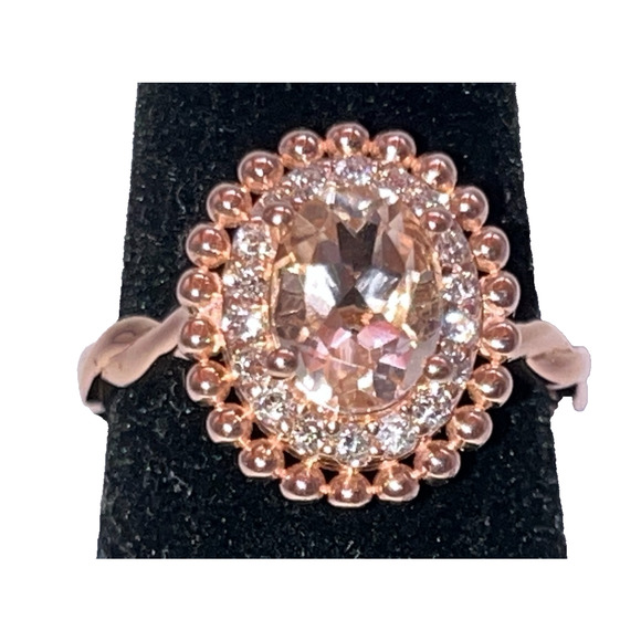 Unbranded Jewelry - 1.50 CT Oval Lab Created Morganite Diamond Halo Engagement Ring Rose Gold Plated